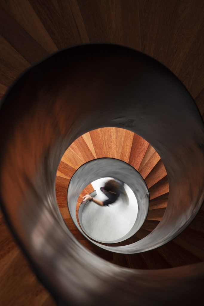 Fillet House: spiral staircase and timber tread detail.