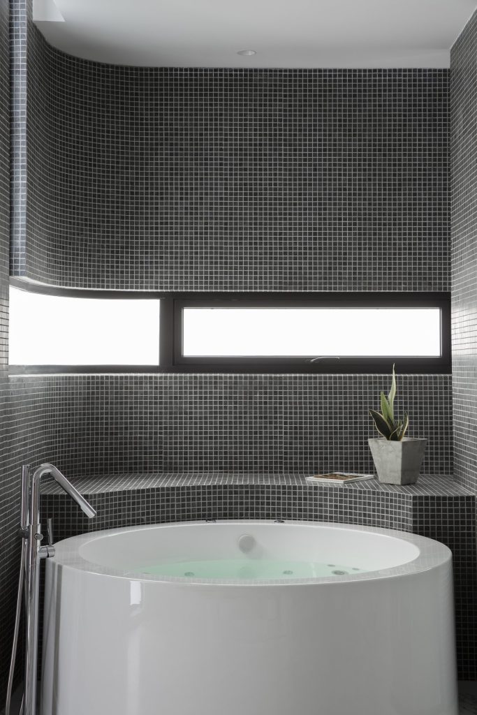 Fillet House: master bathroom window and tile detail.